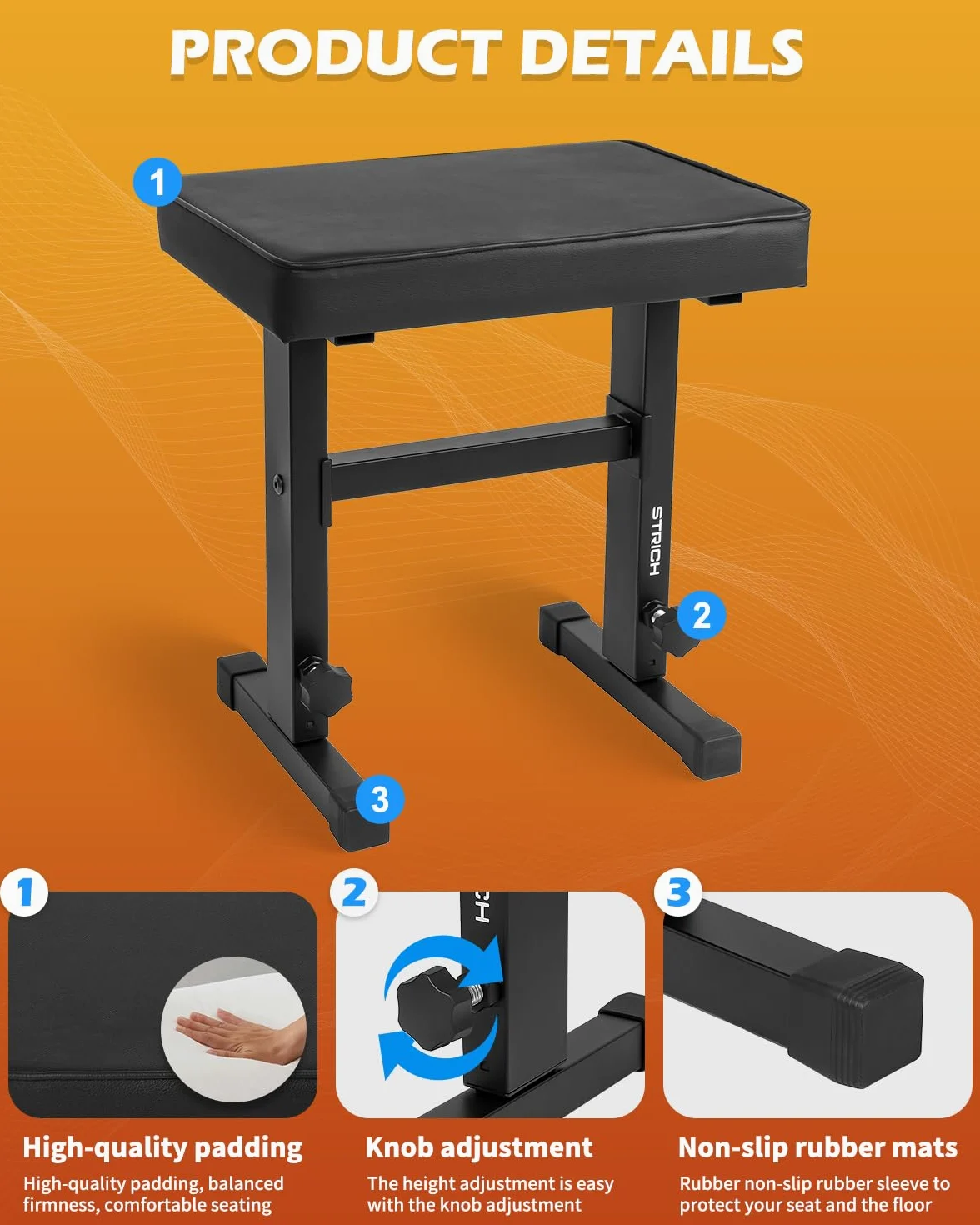 STRICH Klavierbank verstellbar, Musik Keyboard Bank Sitz, Klavierstuhl mit gepolstertem Kissen für Musiker, Schwarz, SPB-M50 (PU-Leder)