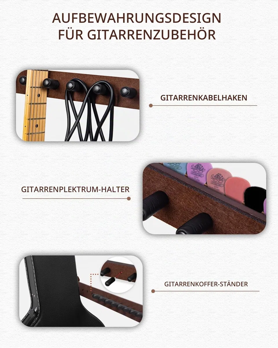 STRICH Gitarrenständer aus Holz – Mehrfachständer für 5 Akustik- oder 8 E-Gitarren & Bässe, Stabiles Gitarren-Rack für Studio & Zuhause, Schonende Polsterung, SMT-10 (8er-Halter)
