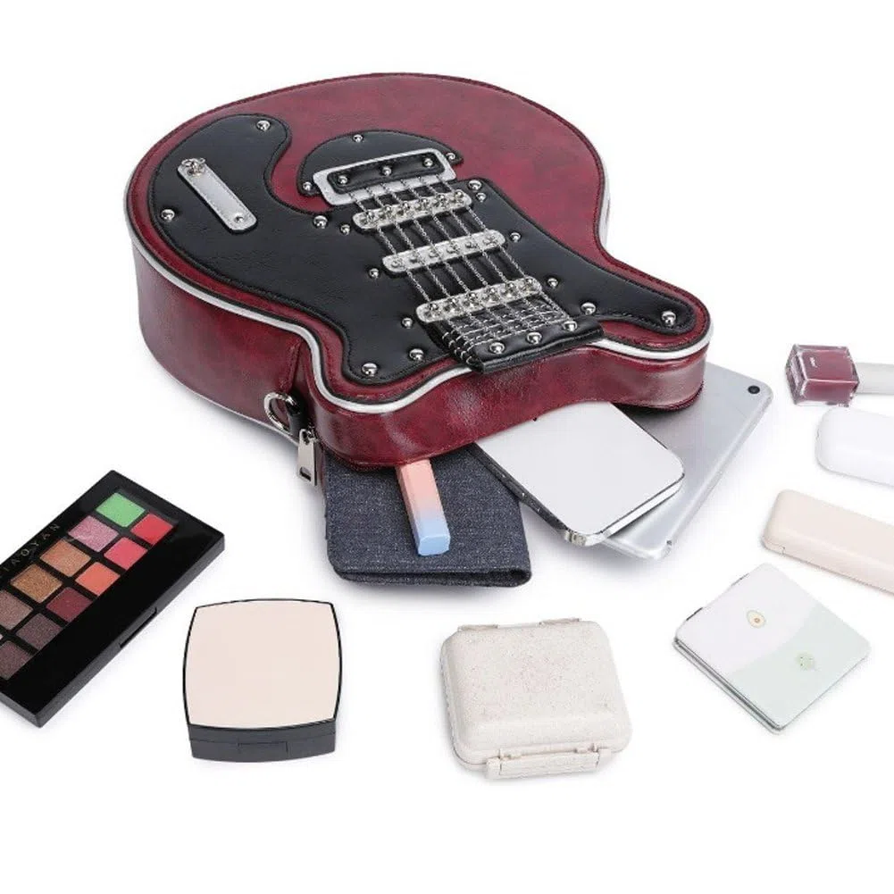 Gitarrenförmige Umhängetasche Für Damen Und Herren, Pu-Leder, Umhängetasche, Handtasche, Geldbörse, Geschenke Für Gitarristen