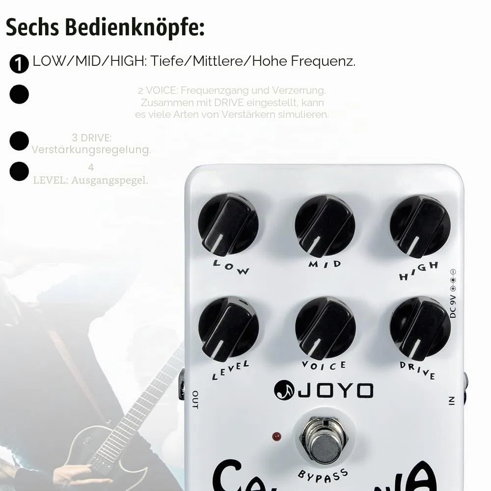 JOYO California Sound Overdrive Distortion Amp Simulator Pedal für Rock-Töne von OD bis Dist (JF-15)