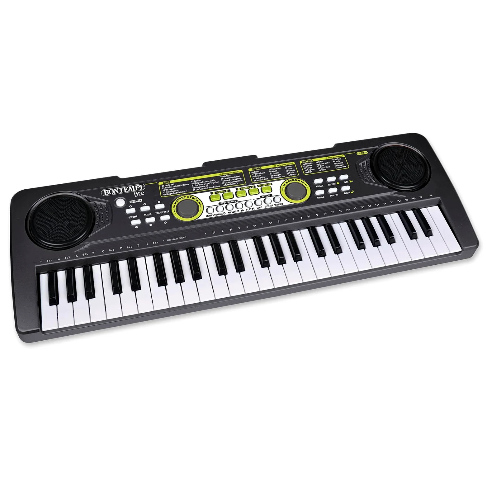Bontempi | Digital-Keyboard 49 Tasten, 35 Voraufgenommene Songs, 100 Klänge, 100 Rhythmen, Metronom und Transposer-Funktion, 52,6x18x4 cm