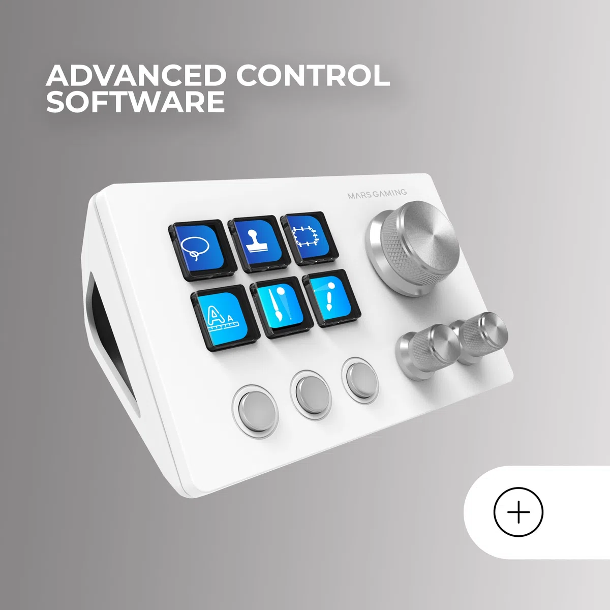 Mars Gaming MSD-Two, Kompaktes Control Deck, 6 Anpassbare LCD-Tasten + 3 Tasten, 3 Multifunktionale Räder, Ergonomisches Slim Control Deck, Steuerungssoftware und Plug-ins, Windows und MacOS, Weiß