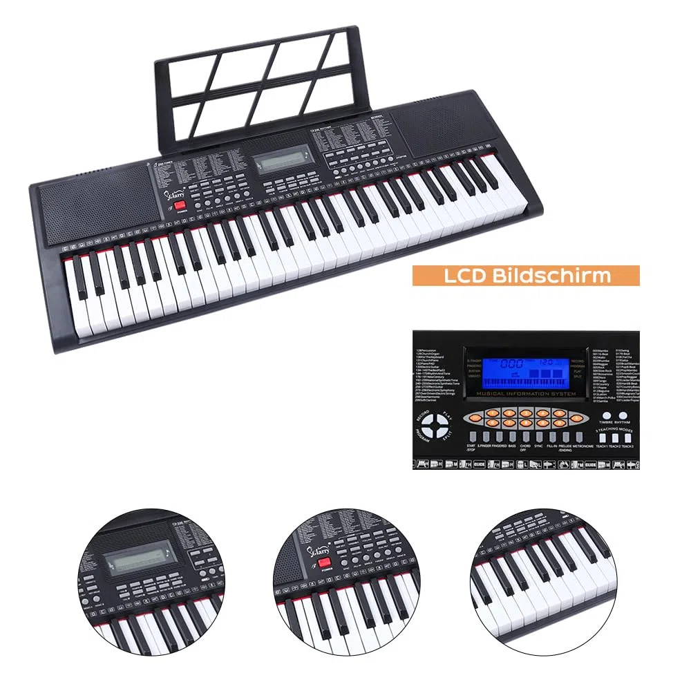LEADZM 61 Tasten Tragbare Keyboard Piano, Digitalpiano-Tastatur für Anfänger, mit Kopfhörern, Notenständer, Mikrofon, Zwei Arten der Stromversorgung