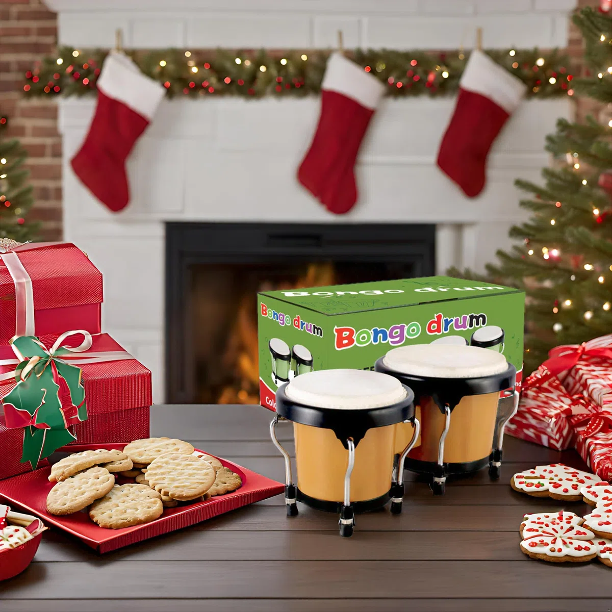 EastRock Bongo-Trommel, 10,2 cm und 12,7 cm, Set für Kinder, Erwachsene, Anfänger, Percussion-Bongos-Trommel mit Stimmschlüssel, Braun