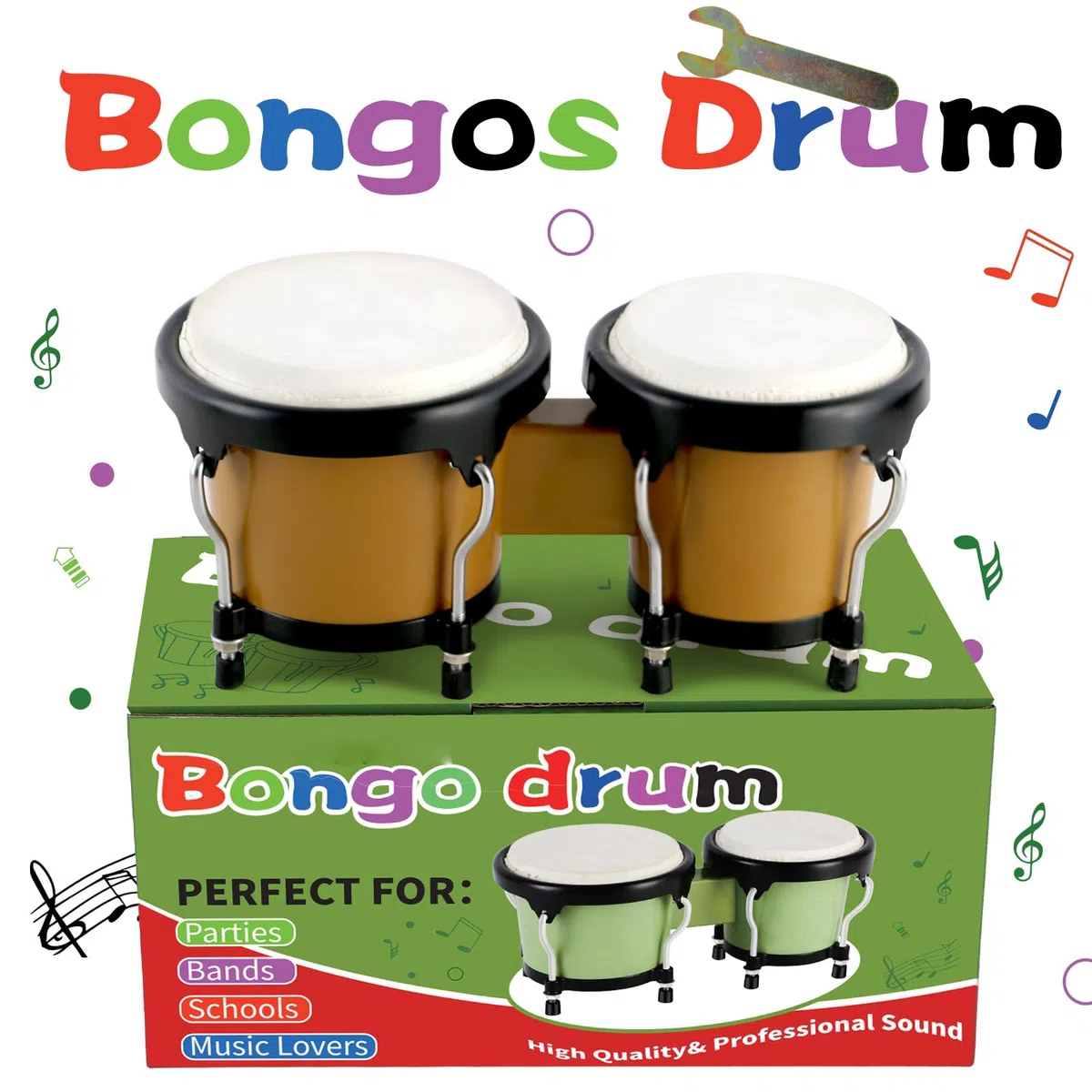 EastRock Bongo-Trommel, 10,2 cm und 12,7 cm, Set für Kinder, Erwachsene, Anfänger, Percussion-Bongos-Trommel mit Stimmschlüssel, Braun
