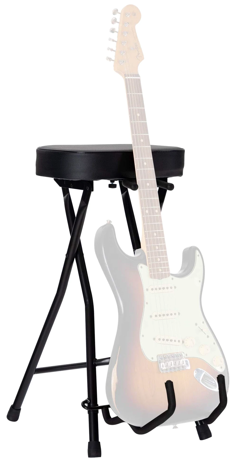 ROCKTILE Gitarrenhocker mit Gitarrenhalter - Hocker und Ständer in einem - rechteckige Sitzfläche - klappbar - schwarz