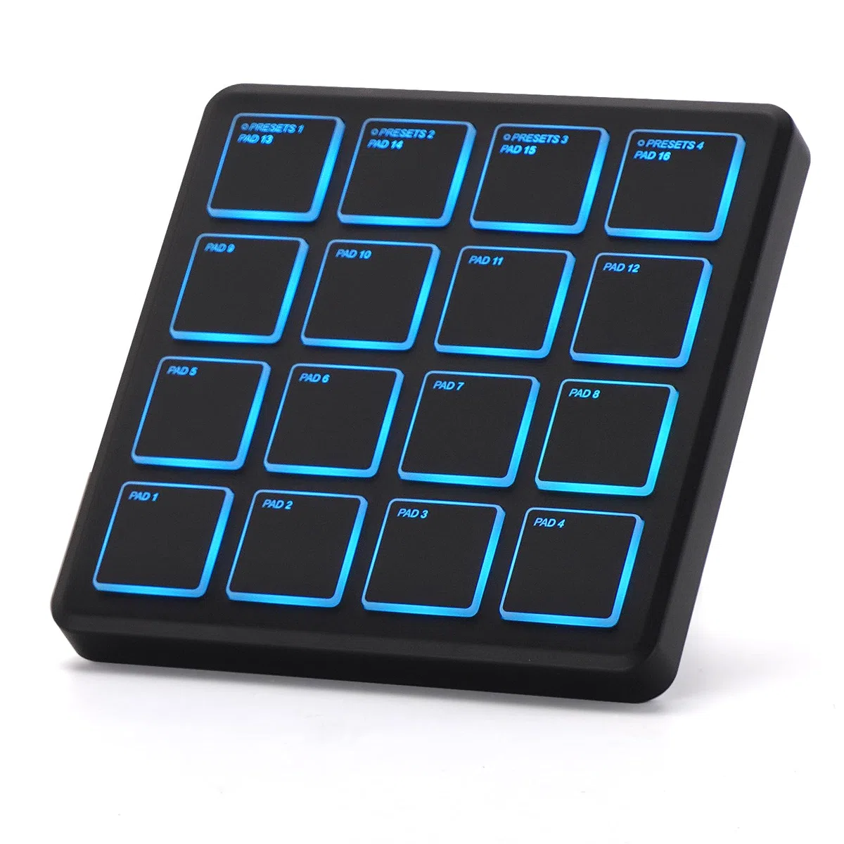M-WAVE Kabellose MIDI-Controller-Pads, 10,4 x 10,4 cm, 0,1 kg, Bluetooth, tragbarer USB-MIDI-Controller mit 16 MPC-Drum-Pads, Notenwiederholung, volle Level-Tasten, wiederaufladbarer Akku (schwarze