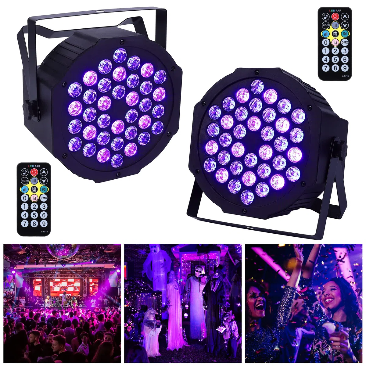 UV Schwarzlicht, Litake 2 Stück 36 LED Discolicht Partylicht Schwarzlicht Par Strahler DMX512 Fernbedienung Musikgesteuert Bühnenbeleuchtung für Party, Bar, Bühne, Weihnachten, Halloween, Hochzeit