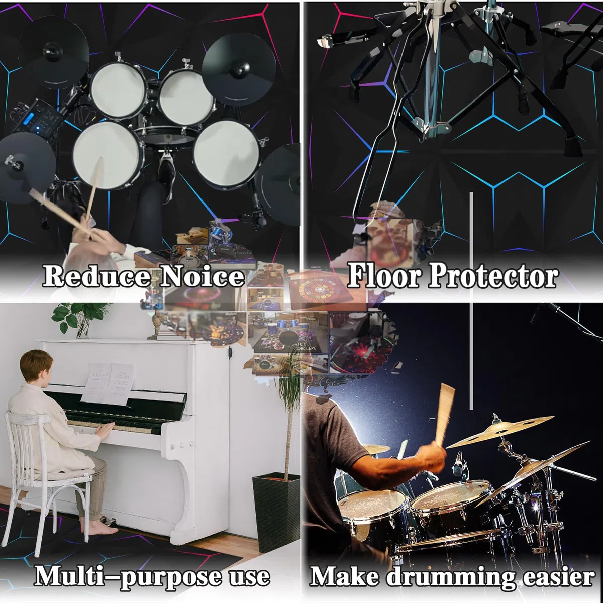 Schlagzeugteppich 140 x 120 cm Drum-Teppich Schallschutz Teppich Schallschutzmatte rutschfeste Trommelmatte für Drum Schlagzeug Elektronisch Snare Teppich Snare Drum Rug Schalldicht Teppiche