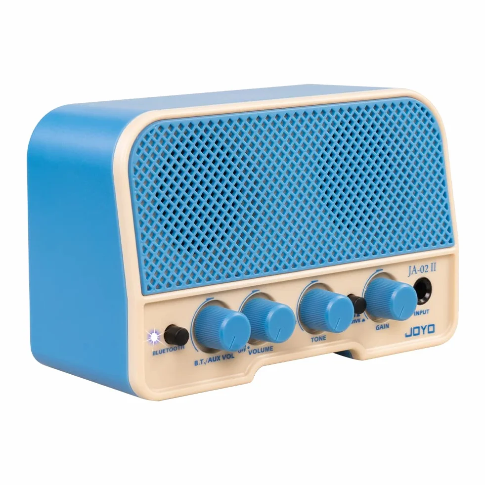 JOYO Combo-Gitarrenverstärker, Bluetooth, 5 W, aufladbar, Kleiner Mini-Übungskopfhörer-Gitarrenverstärker mit Clean- und Overdrive-Kanälen (JA-02 II Blau)