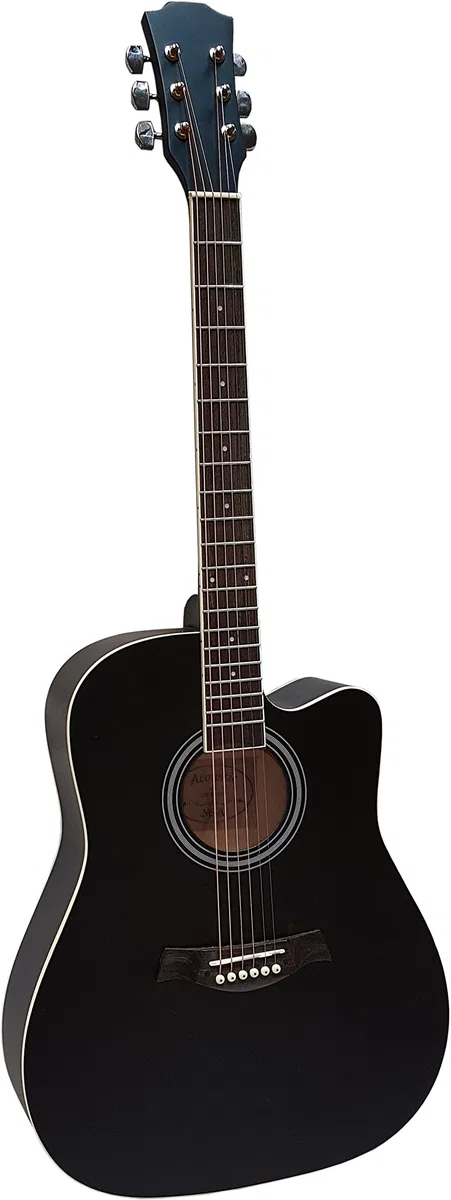 4/4 WESTERNGITARRE MIT CUTAWAY - SET - AKUSTIKGITARRE - SCHWARZ - STAHLSAITEN - LINDENHOLZ - TASCHE - STIMMGERÄT