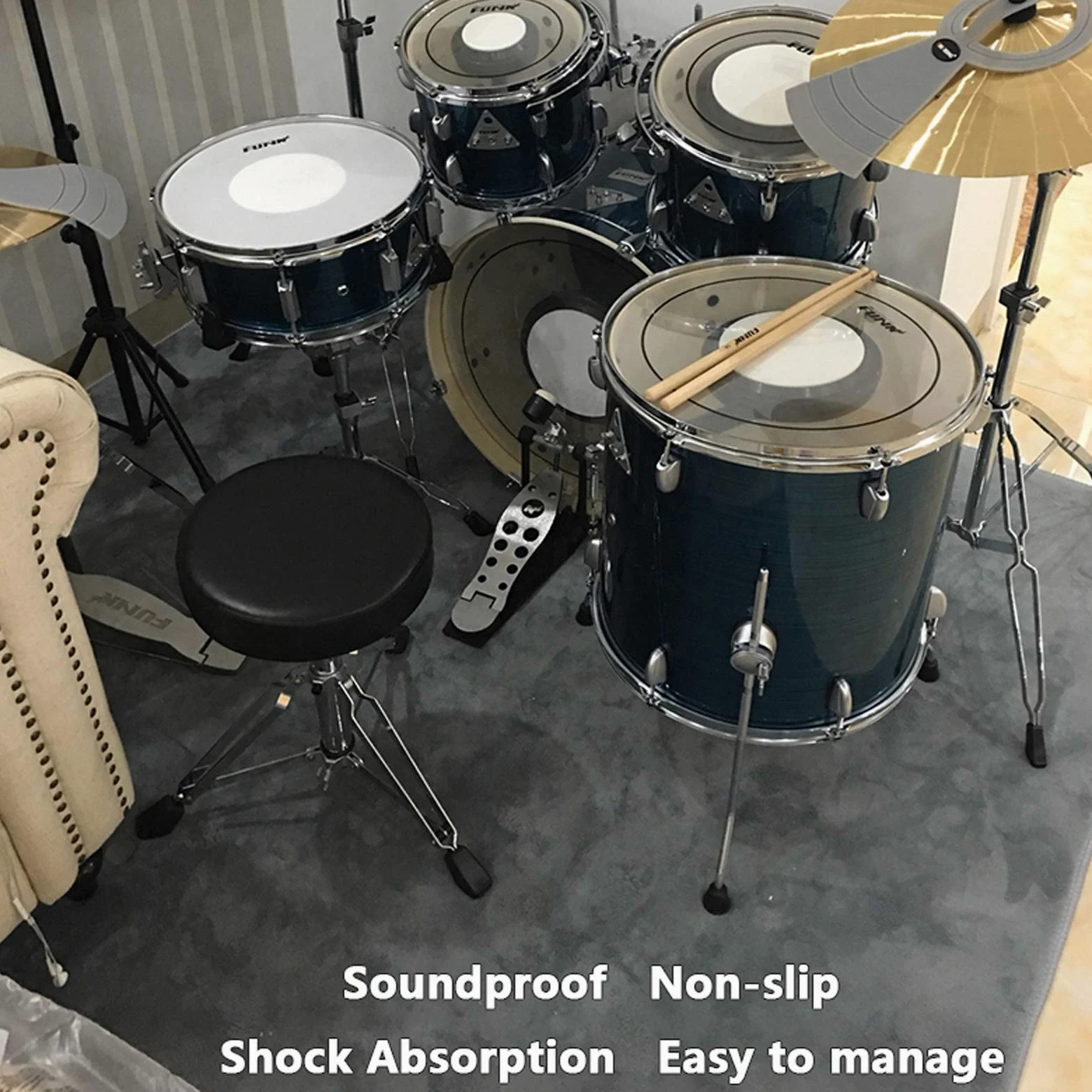 Trommel-Teppich Rutschfeste Schallschutzdecke Für Bass Drum Snare Und Elektronische Trommel Jazztrommel Musikinstrumentenmatte Antivibrationsmatten Familie (60-200CM)