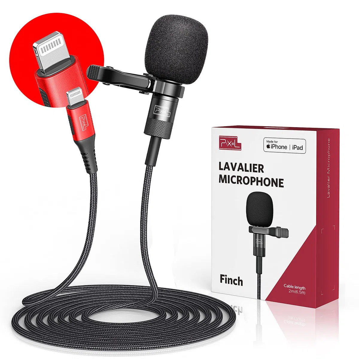Pixel MFi Lavalier Mikrofon für iPhone/iPad, Omnidirektionales Aufnahme und HiFi-Klangqualität Ansteckmikrofon mit 2 M Kabel für YouTube Vlogs Videoaufnahme und Podcast Aufzeichnung