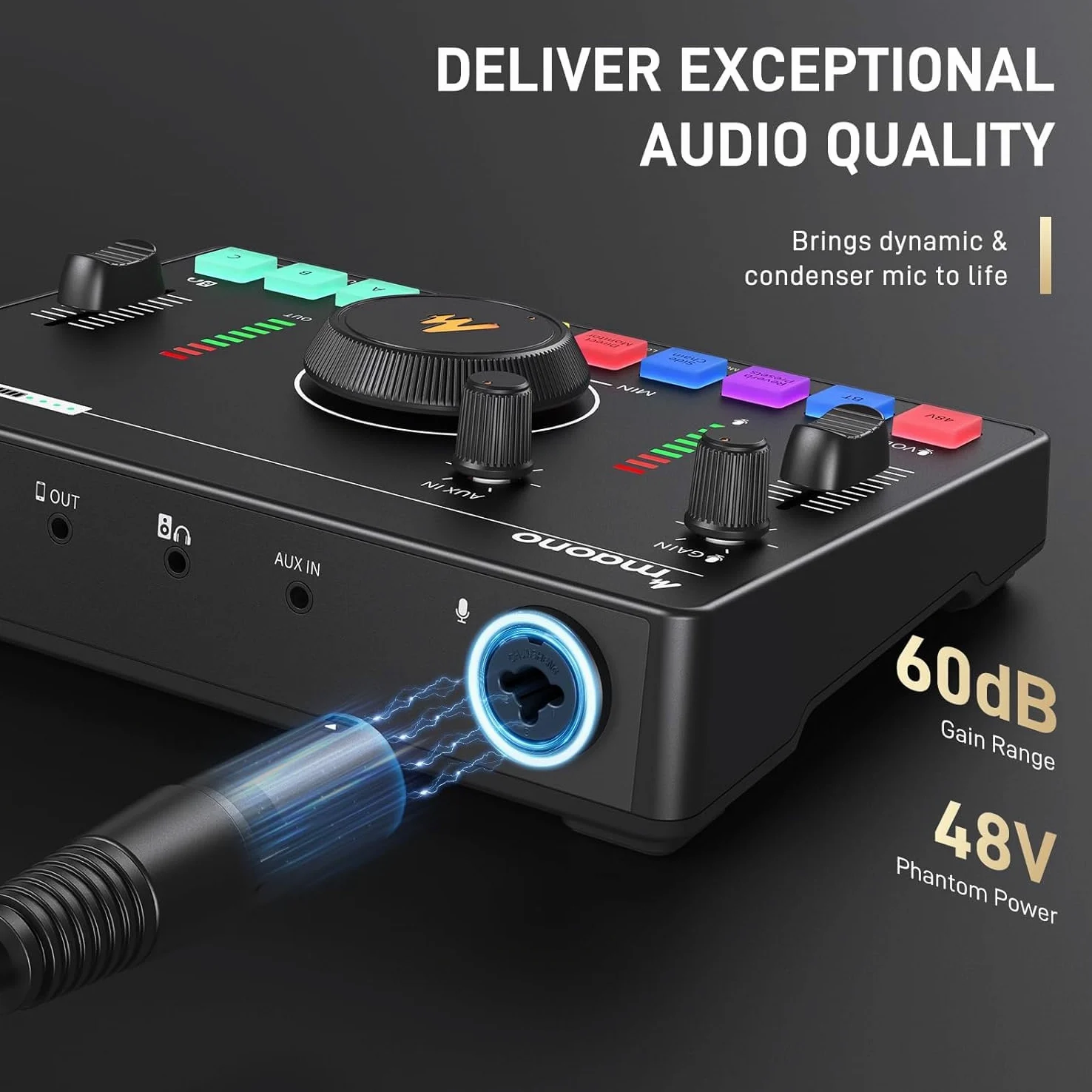 MAONO Streaming-Audio-Mixer, Audio-Interface mit Pro-Preamp, Bluetooth, eingebauter Akku, 48 V Phantomspeisung für Live-Streaming, Podcasting, Gaming MaonoCaster AMC2 NEO (mattschwarz)