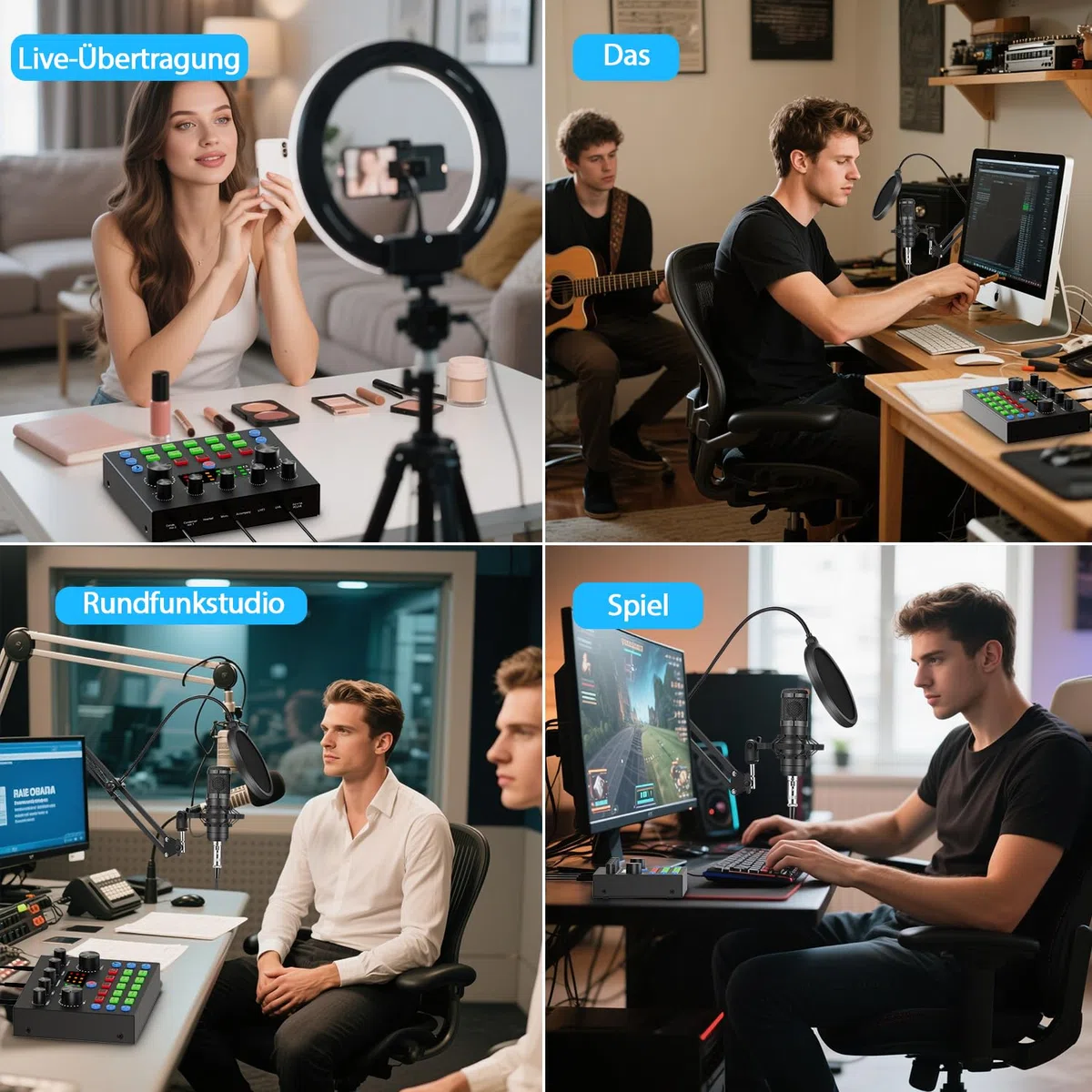 Podcast Mikrofon Bündeln – komplettes Aufnahmestudio mit Mikrofon, Stimmenverzerrer und Podcasting Ausrüstung für Live-Streaming (YouTube, TikTok), Podcast, Aufnahme, Gesang,Gaming,PC/Laptop