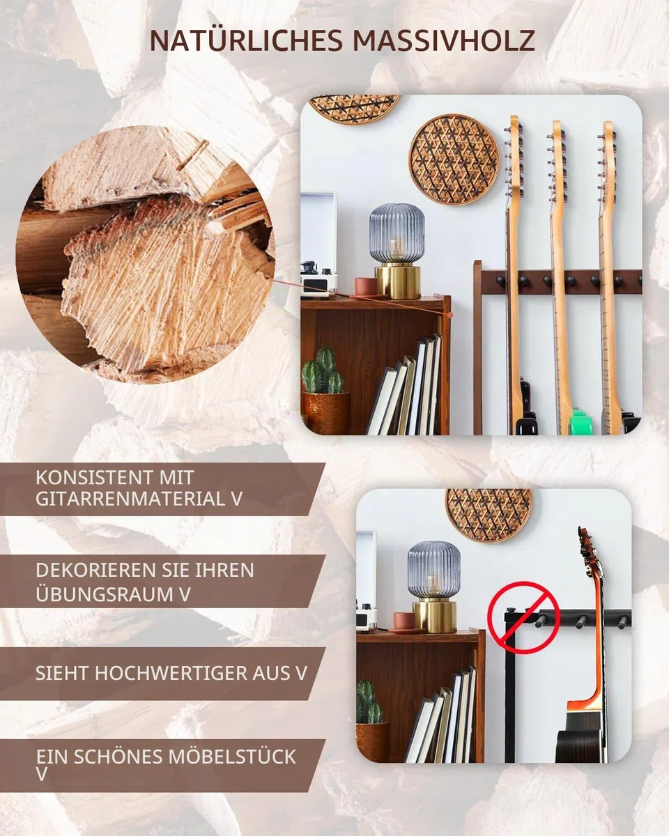 STRICH Gitarrenständer aus Holz – Mehrfachständer für 5 Akustik- oder 8 E-Gitarren & Bässe, Stabiles Gitarren-Rack für Studio & Zuhause, Schonende Polsterung, SMT-10 (8er-Halter)