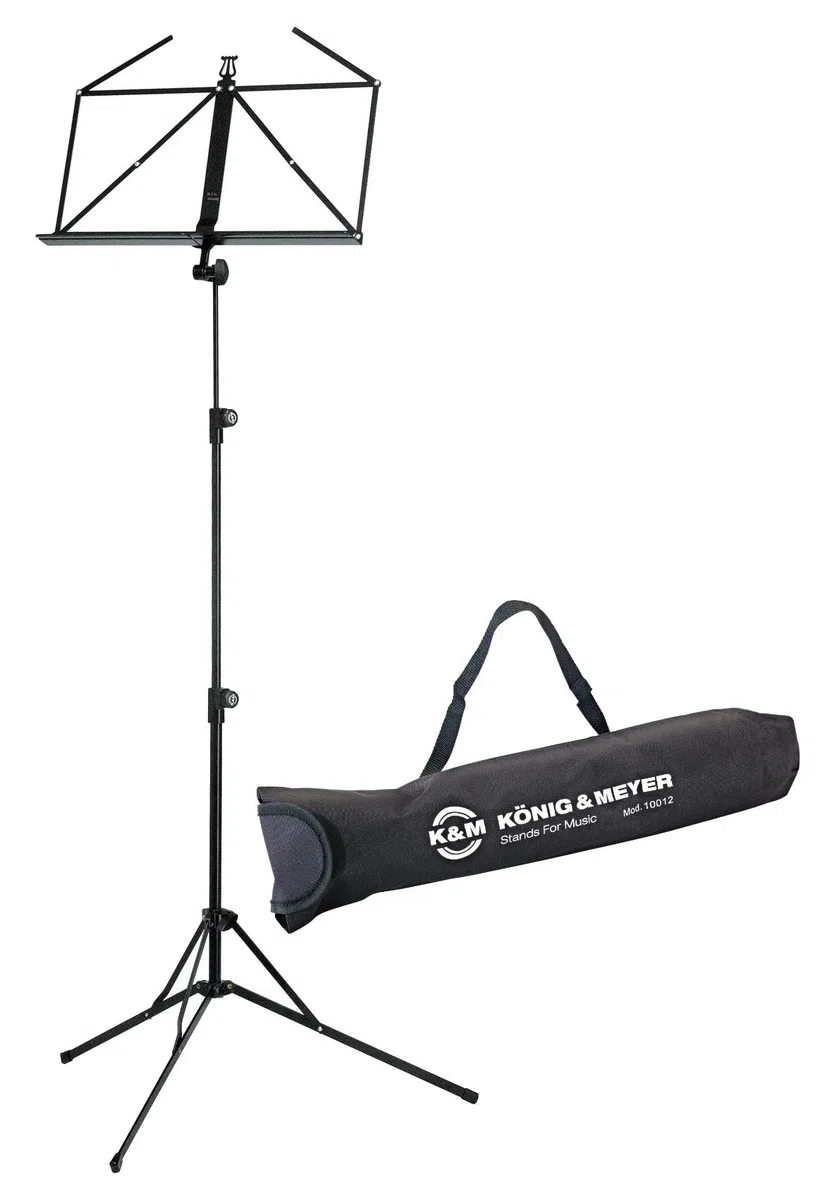 K&M 100/5 Notenständer Set (ausziehbarer Notenständer mit Tragetasche) Schwarz