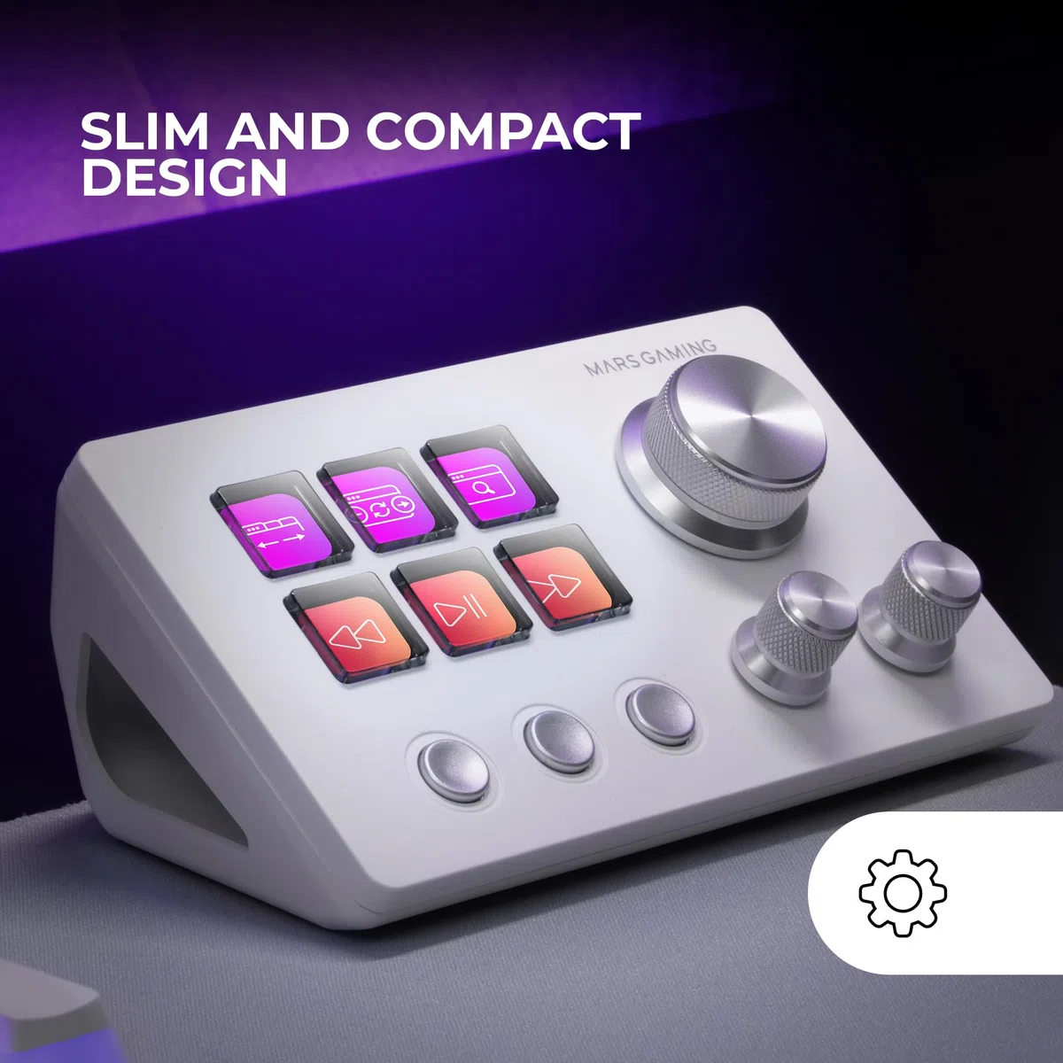 Mars Gaming MSD-Two, Kompaktes Control Deck, 6 Anpassbare LCD-Tasten + 3 Tasten, 3 Multifunktionale Räder, Ergonomisches Slim Control Deck, Steuerungssoftware und Plug-ins, Windows und MacOS, Weiß