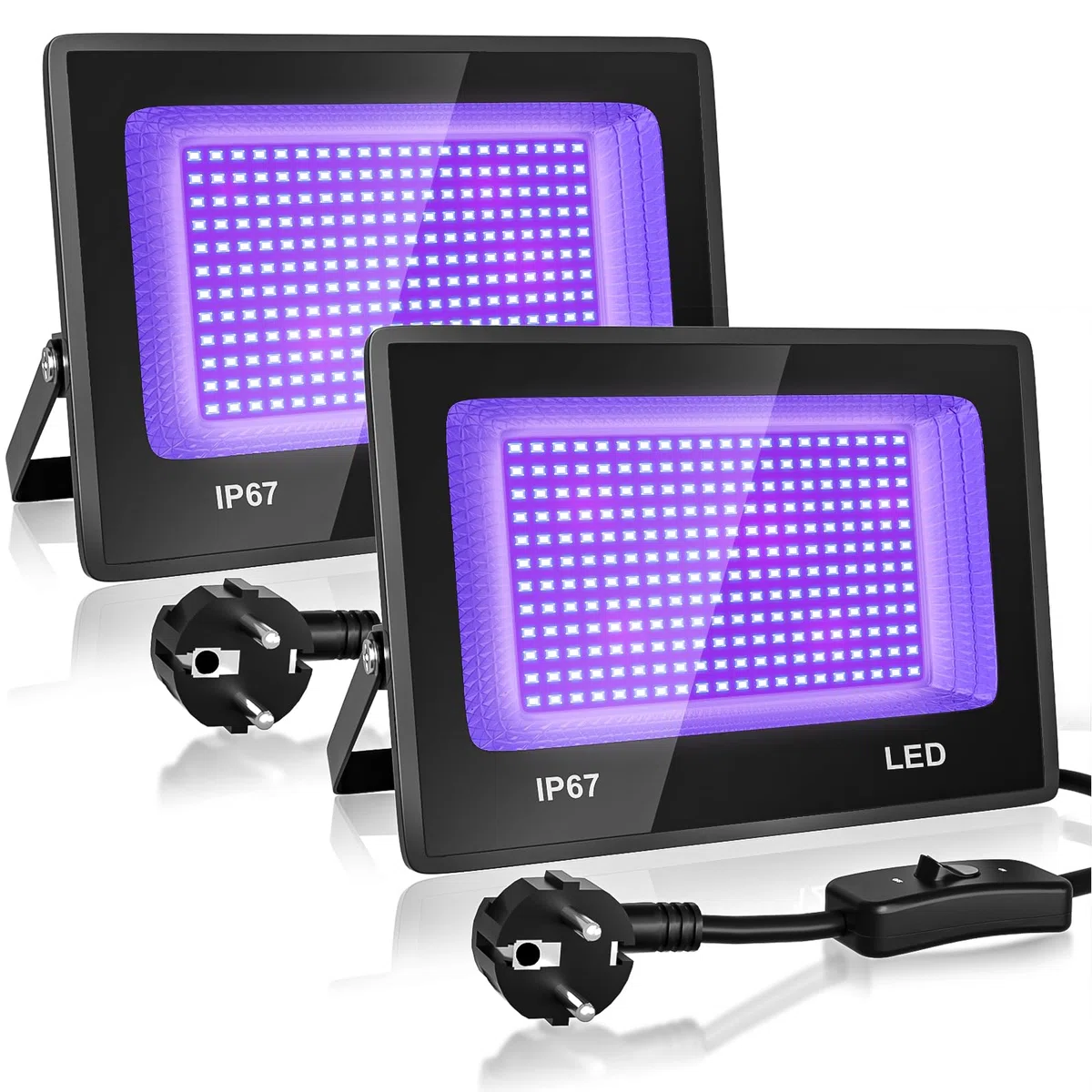 CREATESTAR 100W LED Schwarzlicht Strahler 2PC IP67 UV Schwarzlicht Fluter 385-400nm LED UV Strahler UV Licht mit Schalter Für Halloween Dekorationen, Party Deko, Weihnachten, Körperbemalung