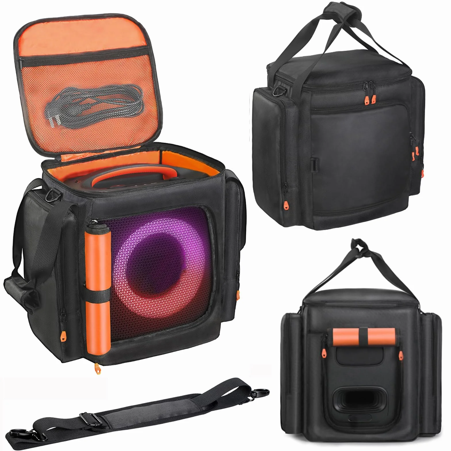 Lautsprecher-Tragetasche, kompatibel mit JBL Partybox Encore Essential/Essential 2, tragbare Lautsprecher-Reisetasche, Aufbewahrungstasche mit Taschen für Ladegerät, Mikrofon-Zubehör