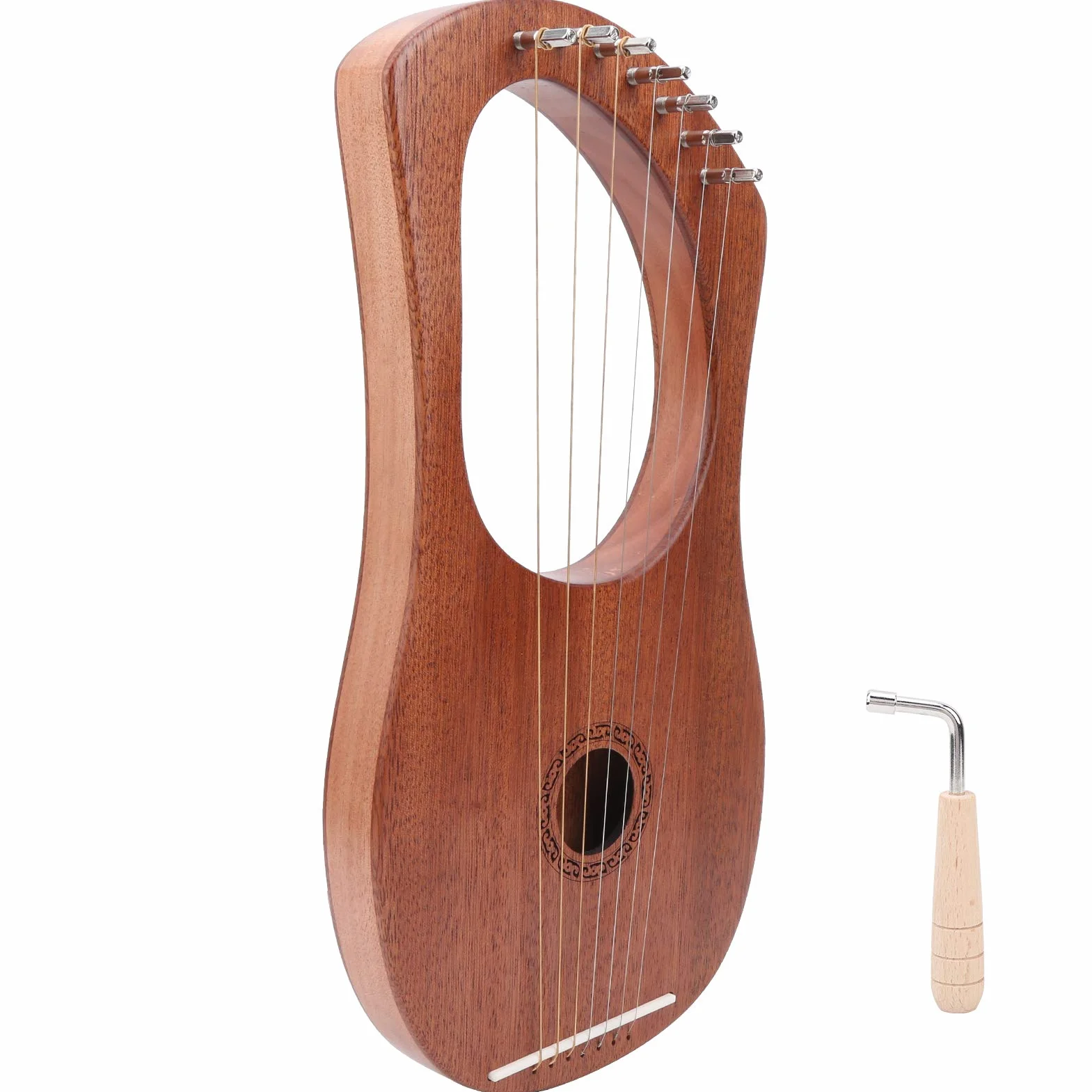 Harfe Leier, Metallsaiten Schöne und weiche Töne Lyre Harfe Palisander Langlebige stabile Saite Tragbarer Drehschlüssel Holz 7 Metall Saiteninstrument