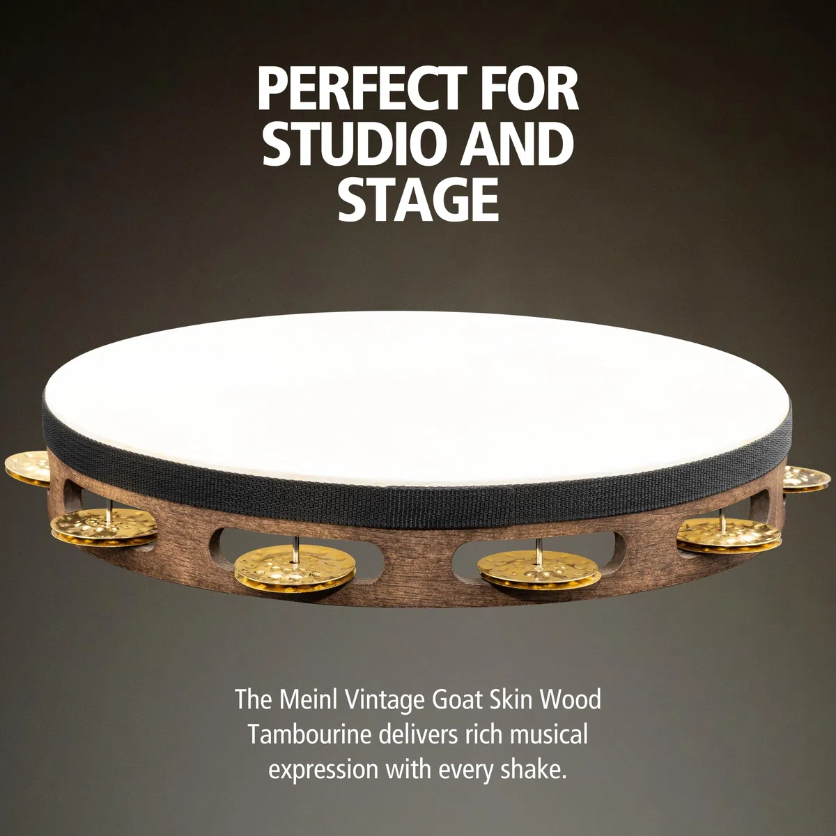 Meinl Percussion Vintage Headed Tambourine - 1-reihiges Tamburin - Durchmesser 10 Zoll - Siam Eiche / Messing, Walnut Brown / Natur (TAH1V-WB)