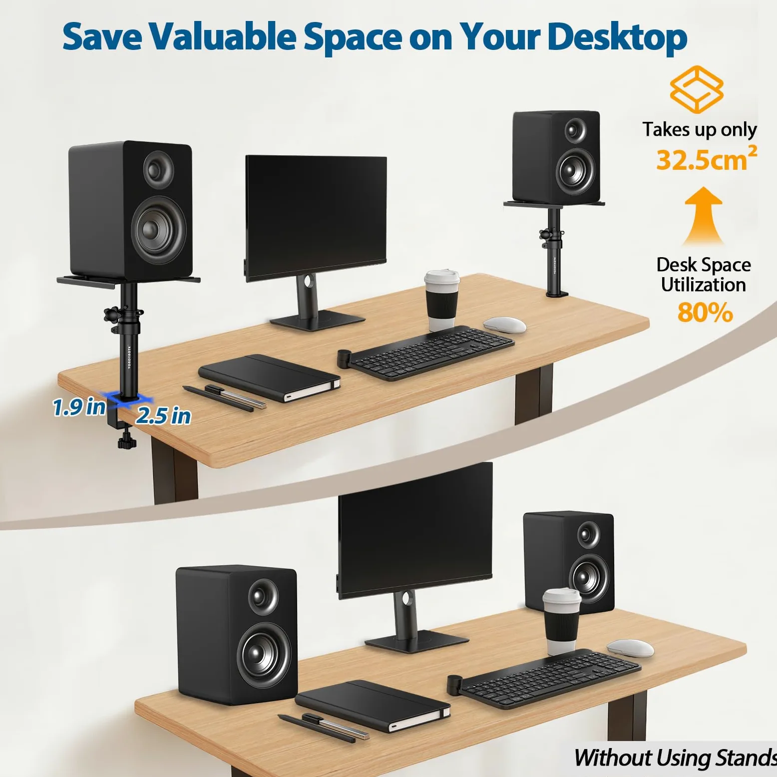Vondynote 2er Set Desktop Klemme Lautsprecher Ständer Kurz Studio Monitorständer Höhenverstellbar
