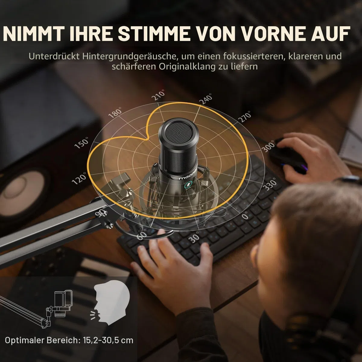 MAONO USB Mikrofon PC, Mikrofon mit Arm Streaming Mikrofon Kondensatormikrofon mit Mute Button, Popfilter, 192 KHZ/24BIT, Mikrophon für Gaming Podcast Aufnahme YouTube Twitch, für PS4/5, PM421