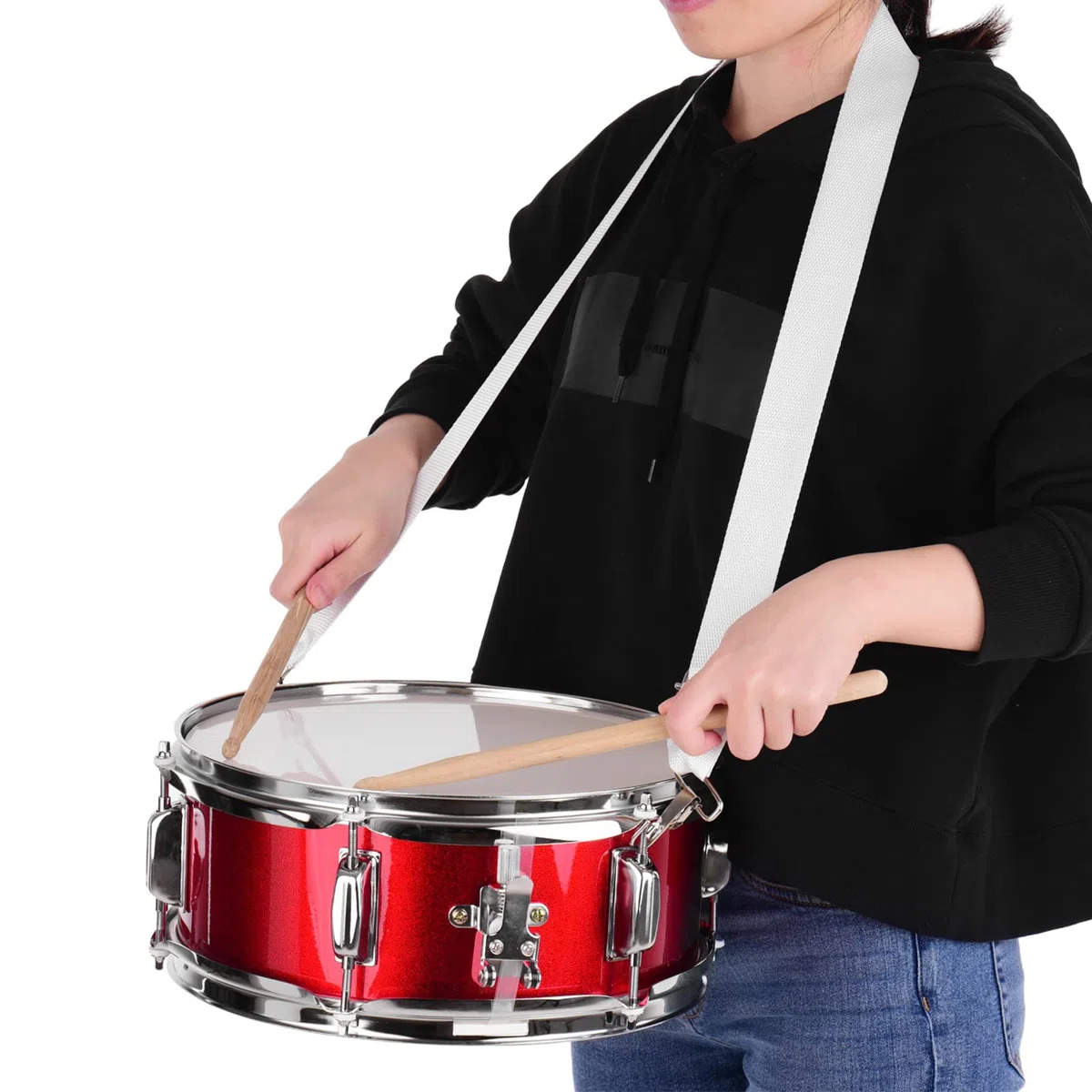 Kleine Trommel 12-Zoll-Snare-Drum-Fell mit Drumsticks-Schultergurt-Drum-Key für Studentenband