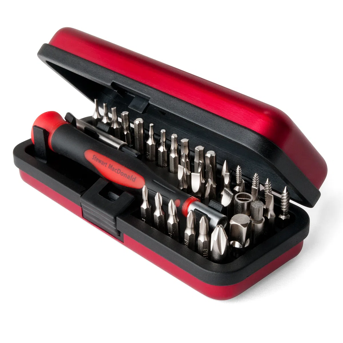 StewMac Guitar Tech Schraubendreher-Set – 36-teiliges Bit-Set für Gitarren-Hardware – Kompakter No-Spill Case – Magnetischer Griff mit Extender – Professionelles Gitarrenbauer- & Reparaturwerkzeug-Set