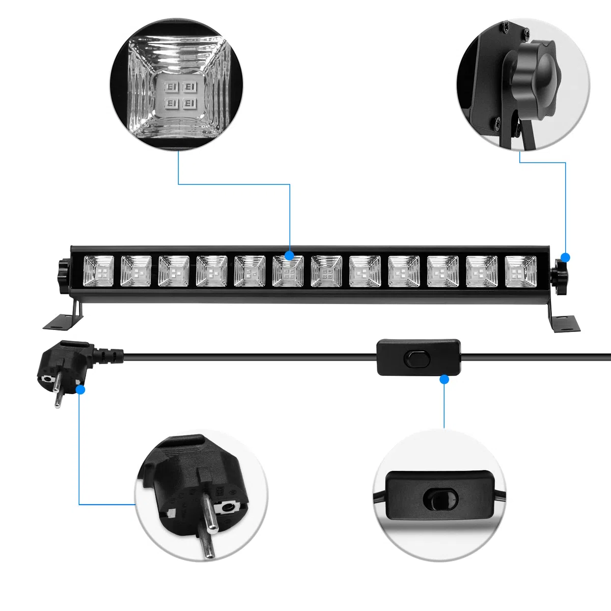40W UV Schwarzlicht Röhre,40PCS LEDs Bar Zubehör Schwarzlichtlampe mit 1.5M Stromkabel Stecker und Schalter, Aluminium Blacklight für Neonfarbe, Körperfarbe, Halloween, Bühnen, Party Deko