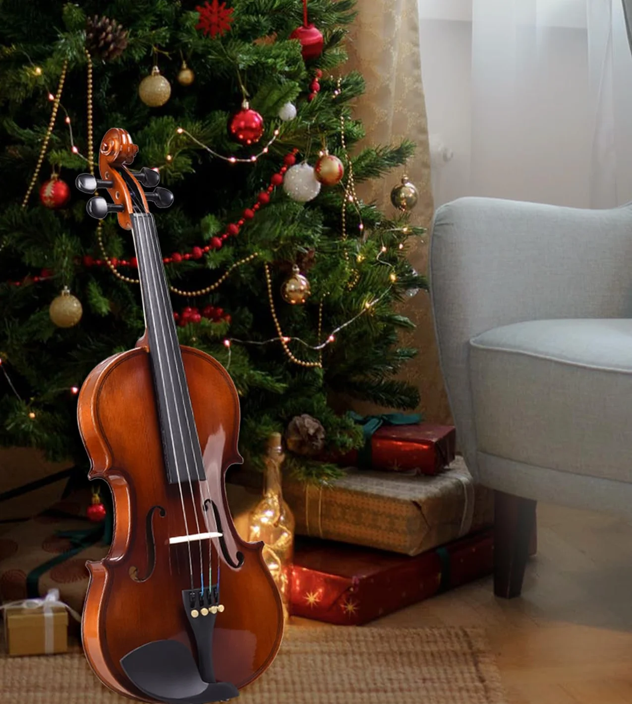 Aileen Violin 4/4 Erwachsene, Geige Anfänger Glänzendes antikes Erscheinungsbild