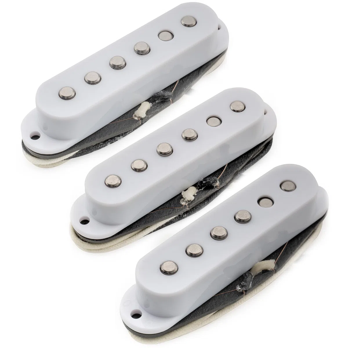 Musiclily Pro ST-50S Staggered Alnico 5 Single Coil Tonabnehmer Hals Mitte Steg Pickups Set für Strat Style E-Gitarre, Weiß