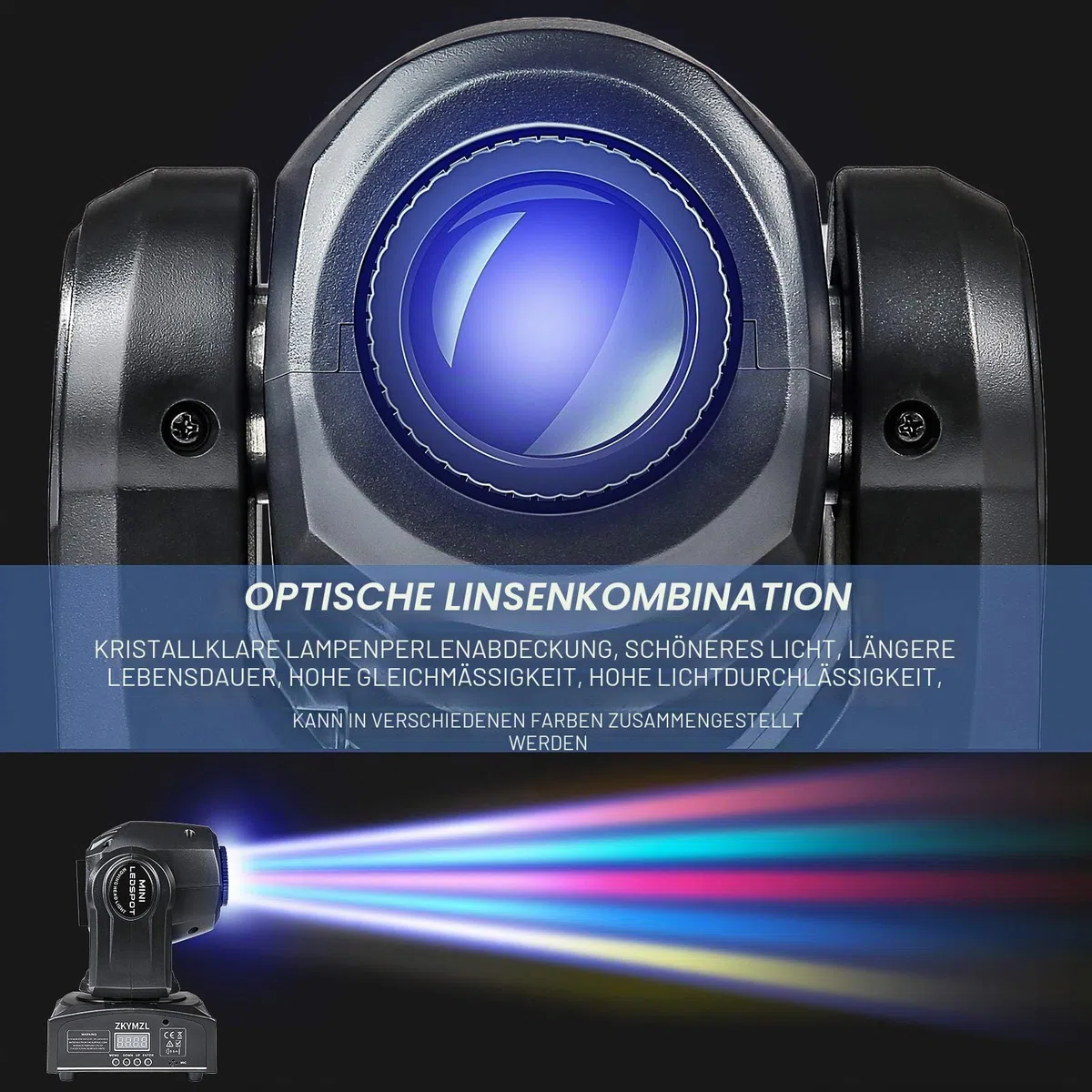 ZKYMZL 30W LED Moving Head Bühnenlicht Beam dmx512 Partylichter Spot Licht Lampe 8 Muster Lichteffekt für Bar Party Halloween Weihnachten Hochzeit Disco...