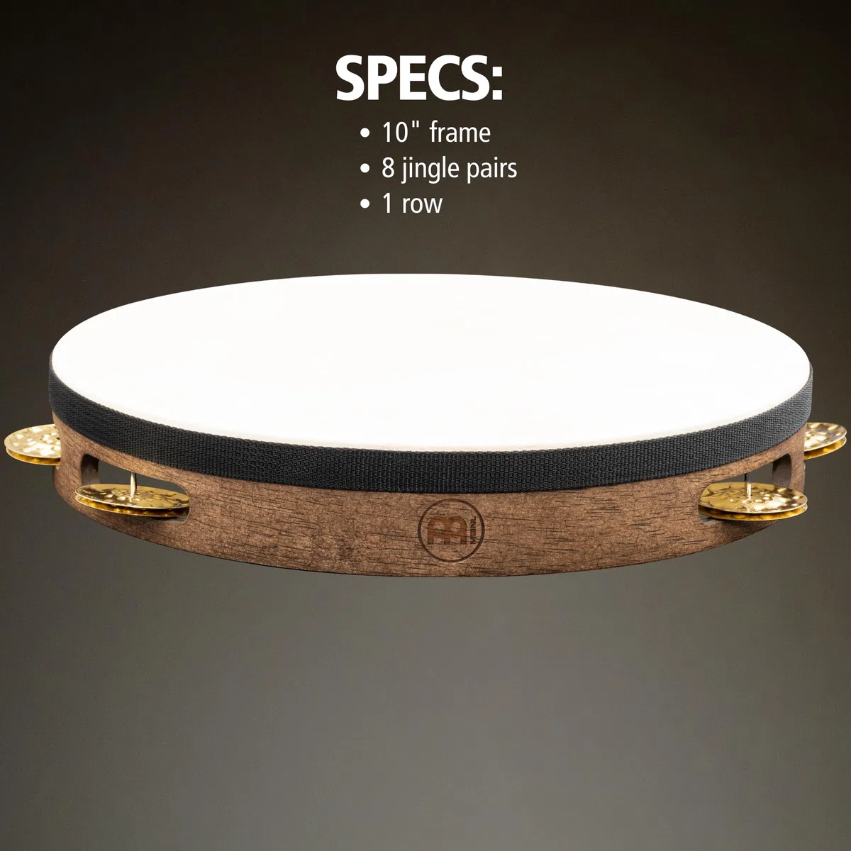 Meinl Percussion Vintage Headed Tambourine - 1-reihiges Tamburin - Durchmesser 10 Zoll - Siam Eiche / Messing, Walnut Brown / Natur (TAH1V-WB)