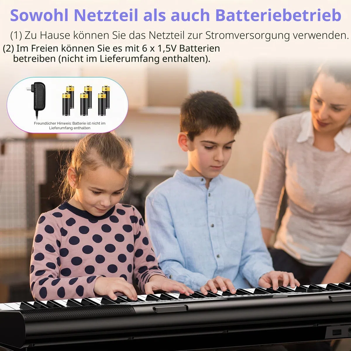 TERENCE Keyboard Piano 61 Tasten Duale HiFi-Lautsprecher e Piano mit 51 Funktionstasten LED-Anzeige Duale Tastatur 2 Stromoptionen Digital Piano Unterstützung für Headset und Mikrofon