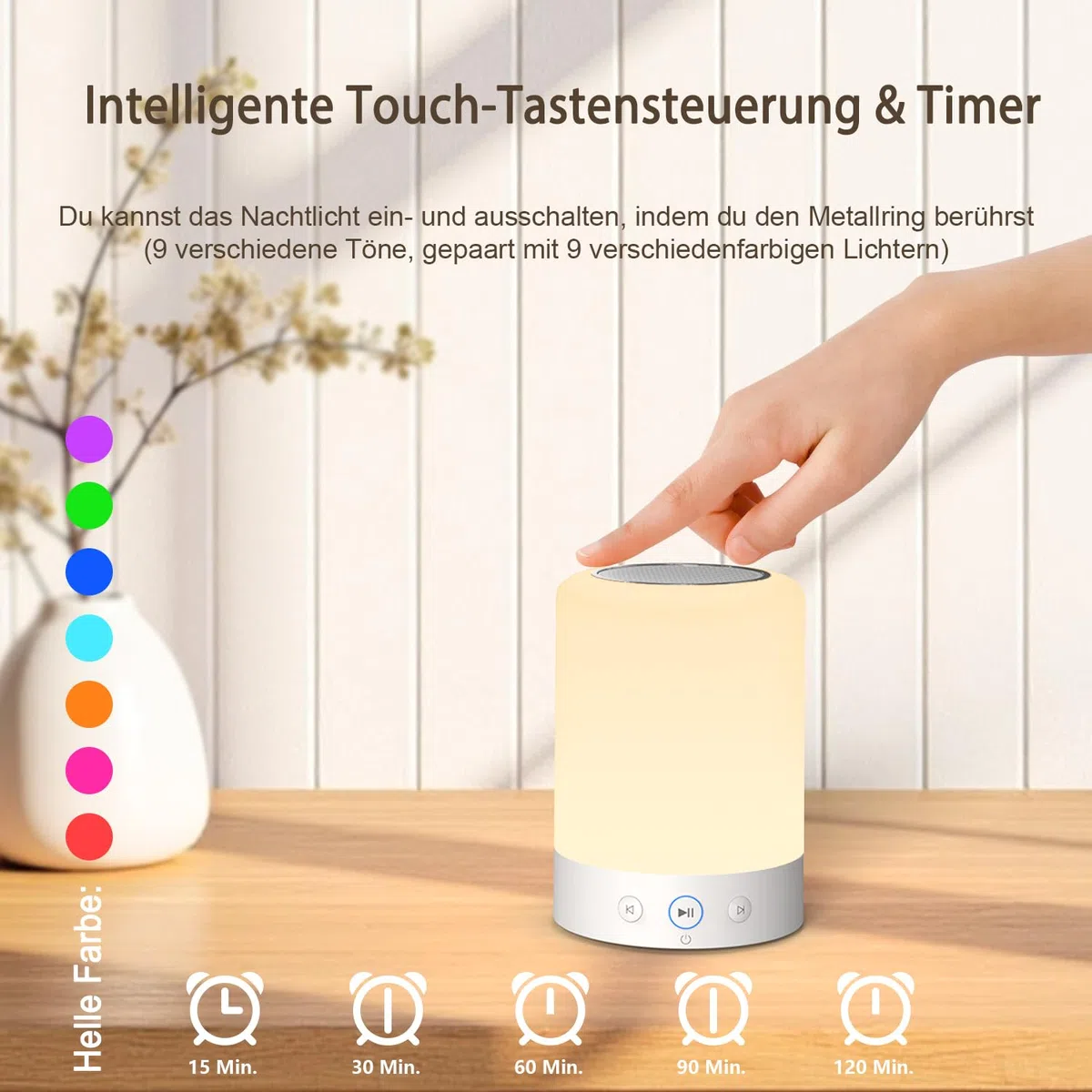 Kipcush Automatische tibetische Meditationsschale – tragbar, wiederaufladbar, mit 9 Klängen, Nachtlicht und Sprach-Timer für Yoga, Schlaf, Chakra und Stressabbau