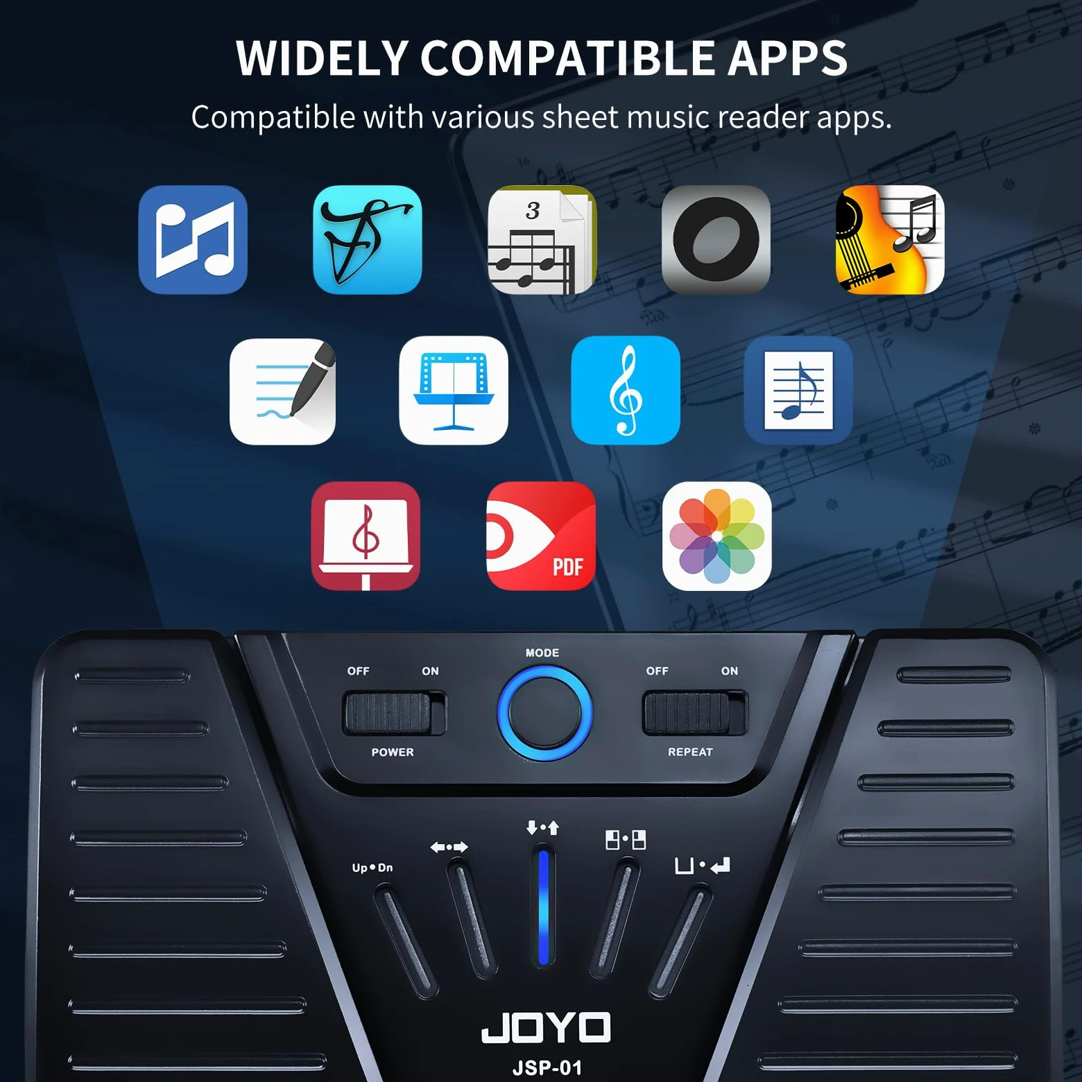 JOYO Bluetooth-Seitenwender-Pedal, wiederaufladbar, kabellos, Seitenumblätter-Fußpedal, Notenlese-Controller für Tablets, Telefone, iPad (SP-01)