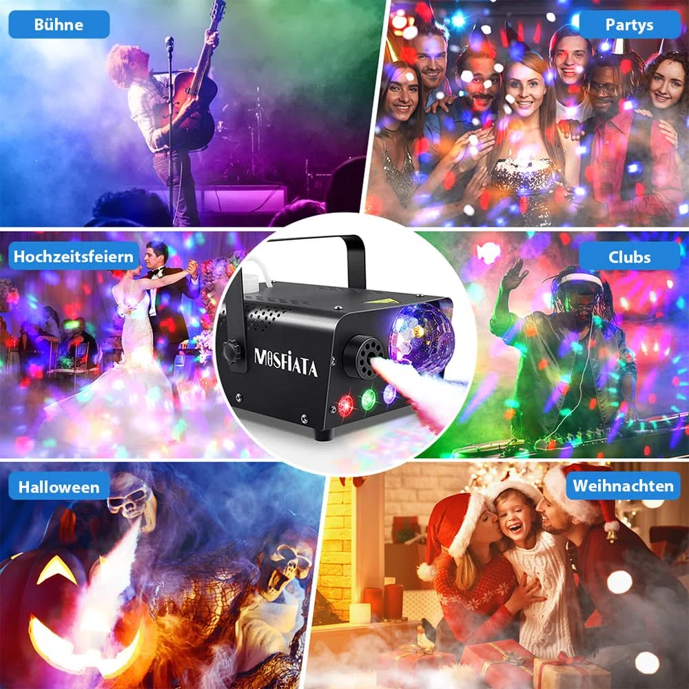 Nebelmaschine, 600W Nebelmaschine mit Discokugel-Licht und RGB-LEDs für Partys, Geburtstage, Halloween, Disco, DJ Bühneneffekt