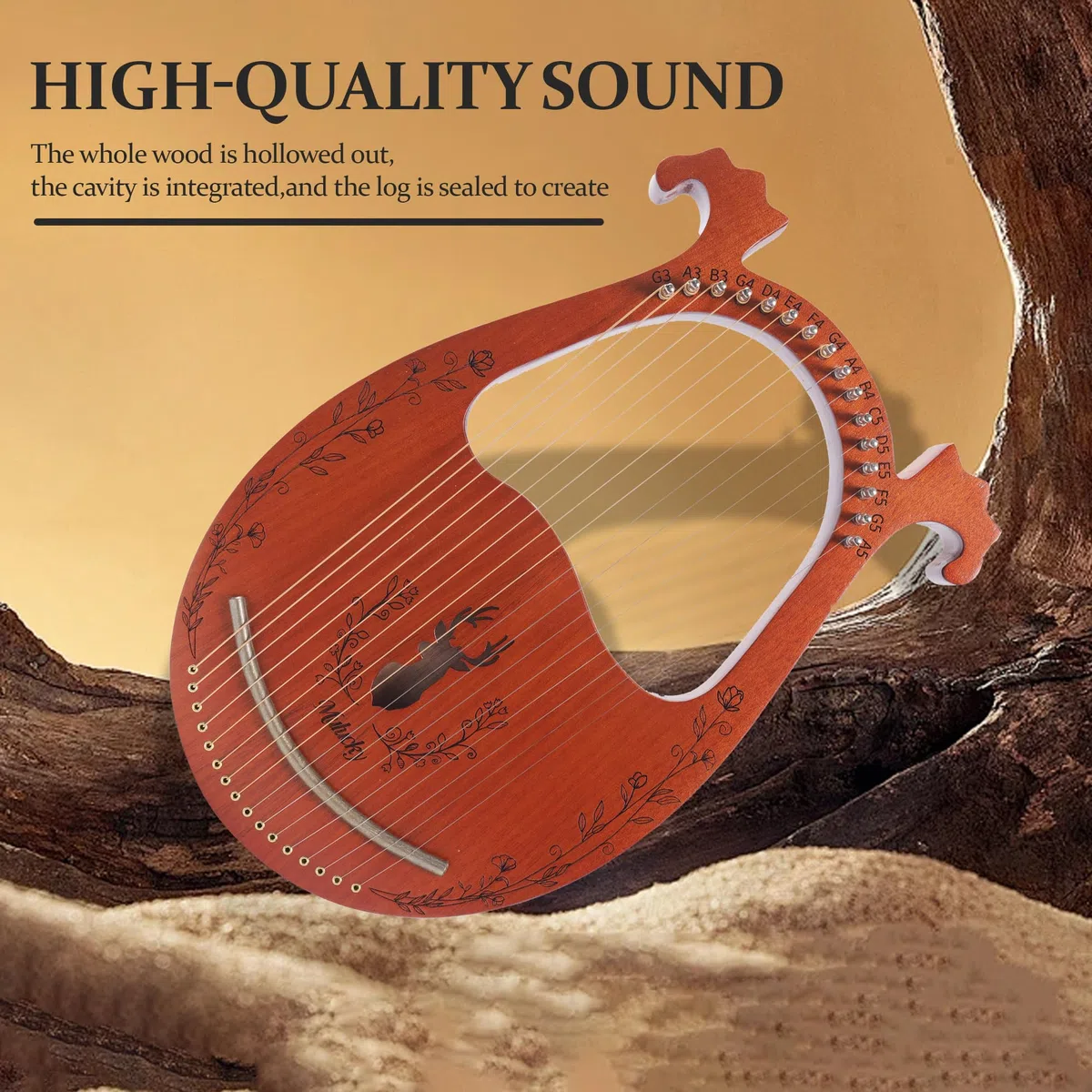 Mulucky Lyre Harp, 16 Metallsaiten, Mahagoni-Körper, Kupfersattel, Mini Lyre Harfe mit Stimmschlüssel und Tasche für Anfänger