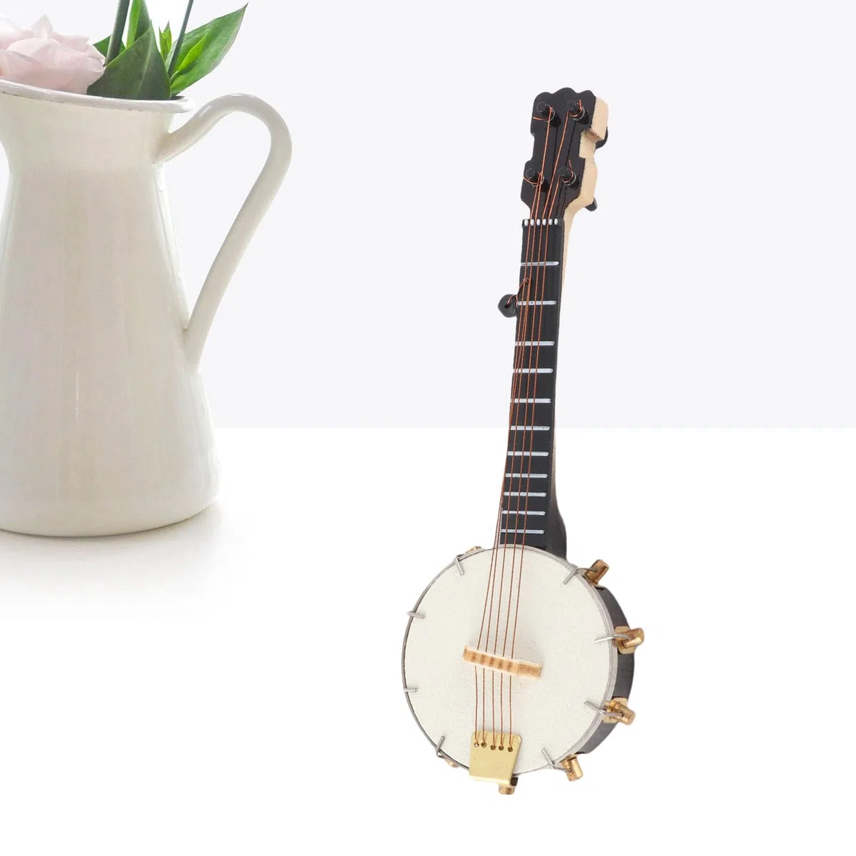 Mini Banjo Spielzeug mit Ständer, Miniatur Banjo Modell aus Basswood für dekorative und Spielzwecke
