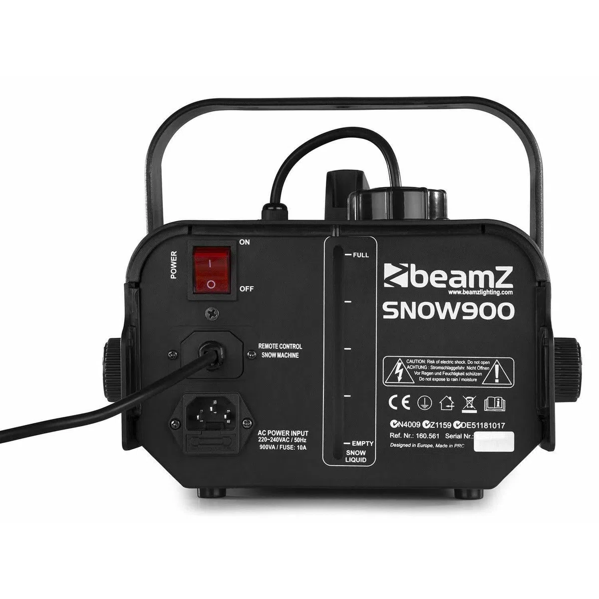 beamZ SNOW 900 • Schneemaschine • 900 Watt • 1-Liter Tank • Kabelfernbedienung • silber/schwarz