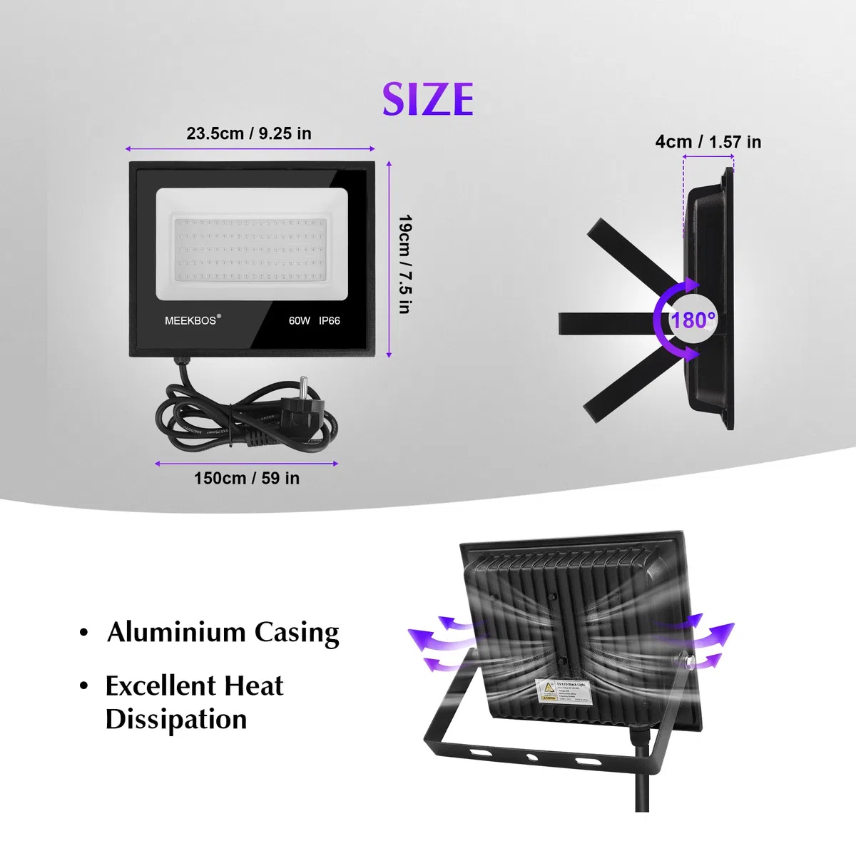 Schwarzlicht Strahler, 2 Stück 60W LED Schwarzlichtlampe, IP66 Wasserdicht Outdoor UV Fluter Mit Stecker, 385-400NM Flutlicht für Blacklight Party, GLOW, Halloween, Fluoreszierende Malerei