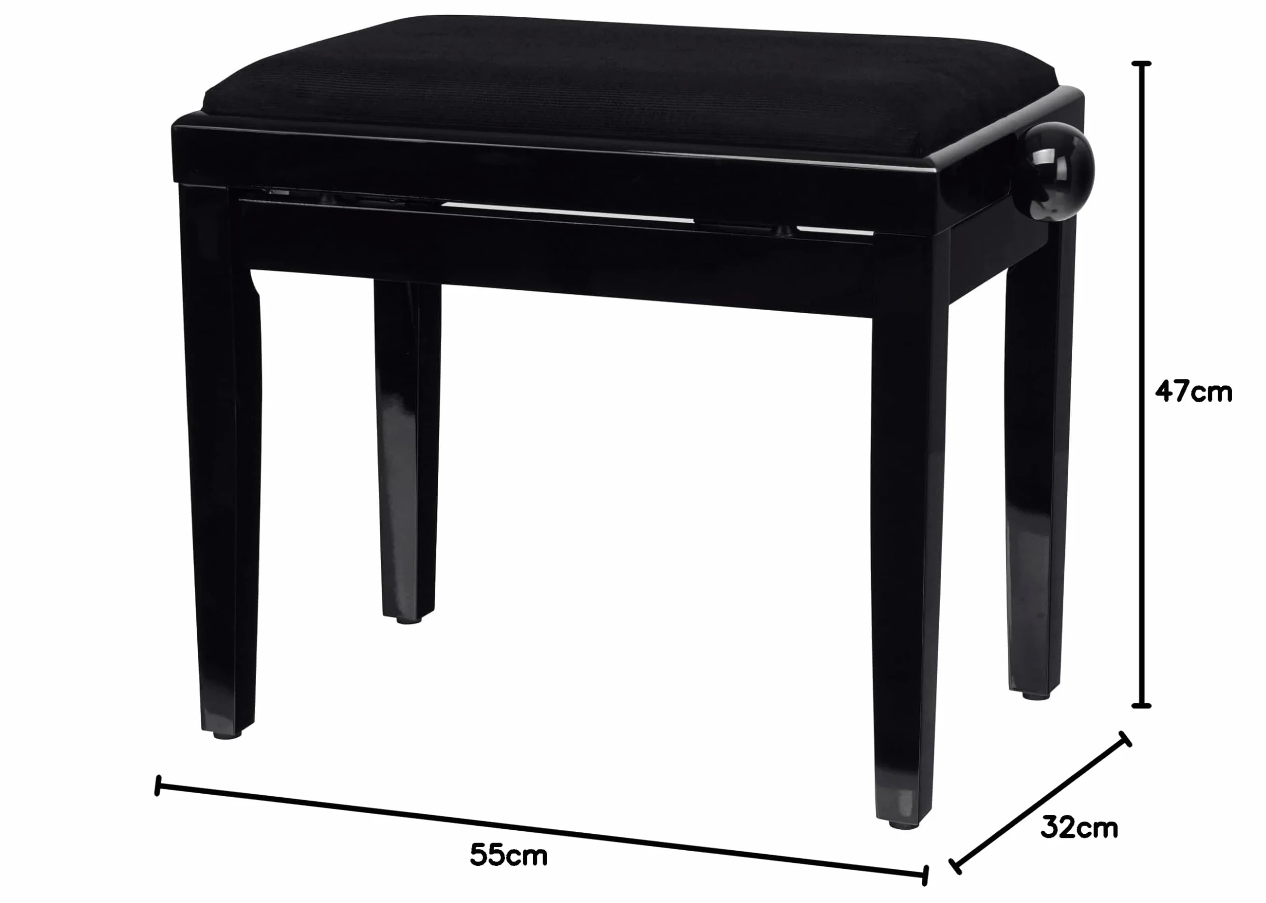 Classic Cantabile Pianobank Schwarz-Hochglanz (Höhenverstellbar von 47-56cm, Spindelmechanik, Sitzfläche 55 x 32cm, schwarzer Velourbezug, stabil)
