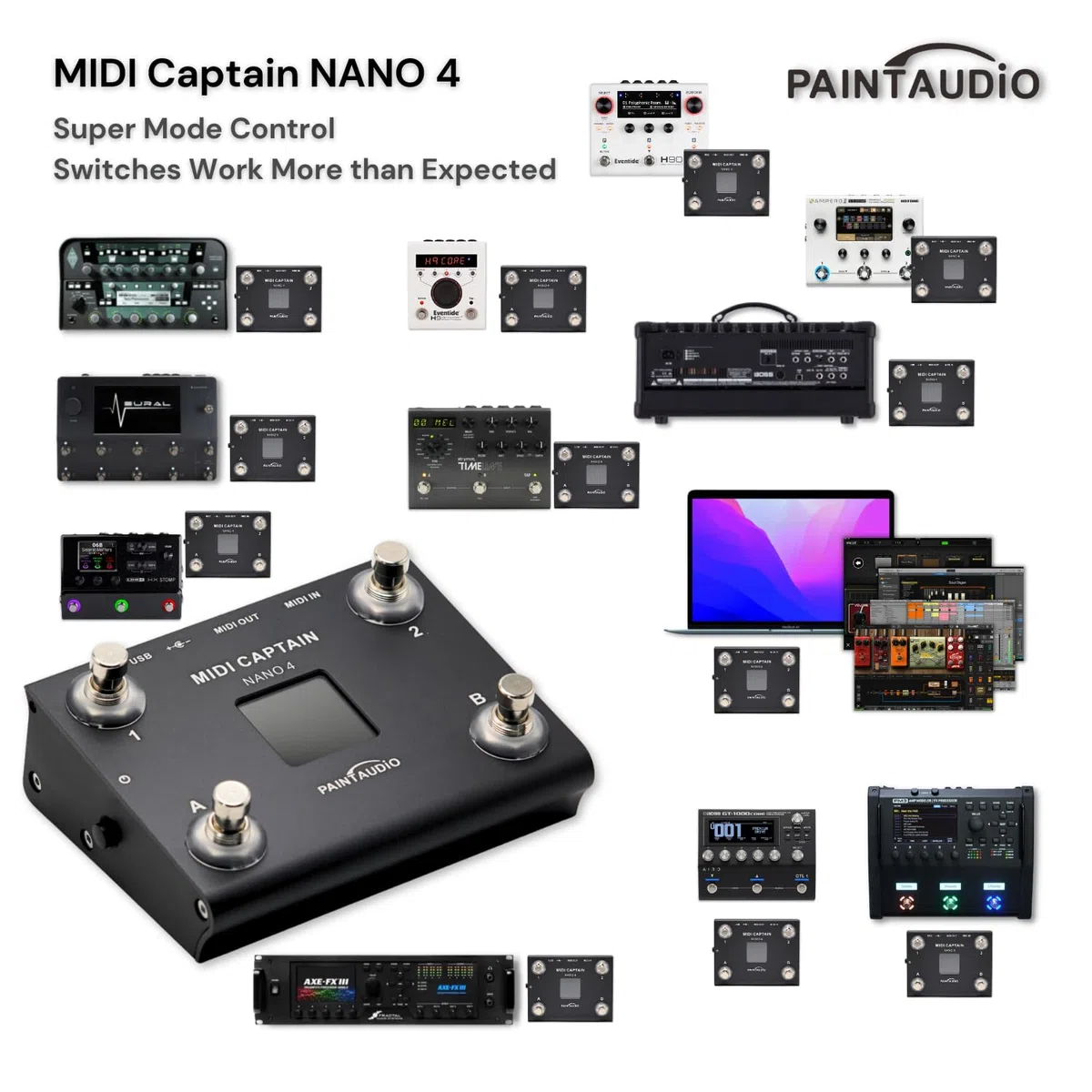 PAINTAUDIO MIDI Captain NANO 4/MINI 6 Foot Controller Multi-Effekt-Keyboards Synthesizer USB-MIDI Musiksoftware Bias Unterstützung aller PC/CC/Note-Commander (MIDI Captain NANO 4)