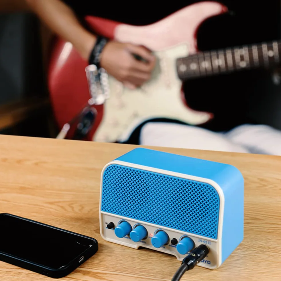 JOYO Combo-Gitarrenverstärker, Bluetooth, 5 W, aufladbar, Kleiner Mini-Übungskopfhörer-Gitarrenverstärker mit Clean- und Overdrive-Kanälen (JA-02 II Blau)