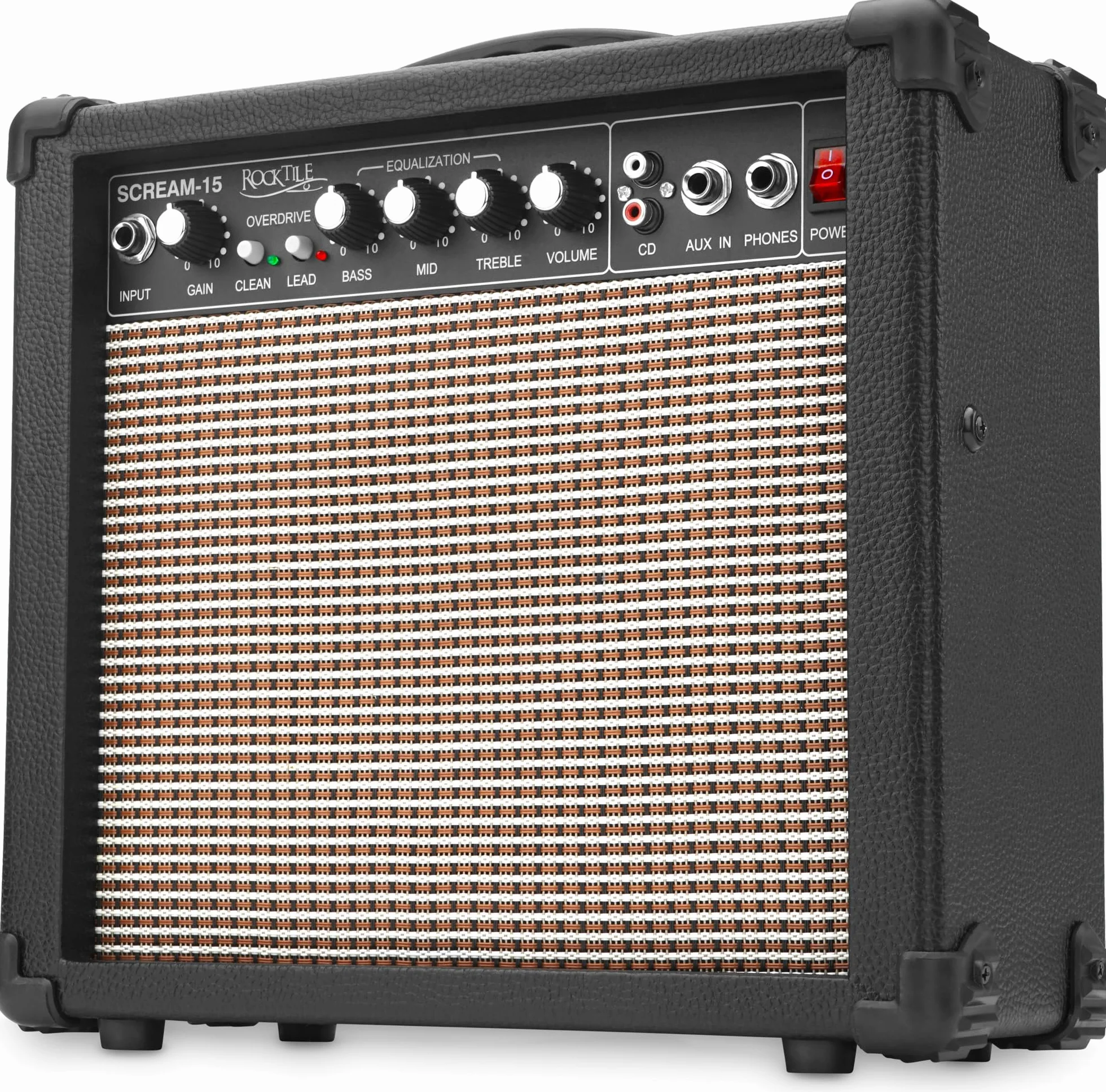 Rocktile Scream 15 Gitarrenverstärker Mini Combo Amp (15 Watt Amplifier, 2-Kanäle, Portable, AUX-In für MP3/CD, 3-Band Equalizer, Kopfhöreranschluss)